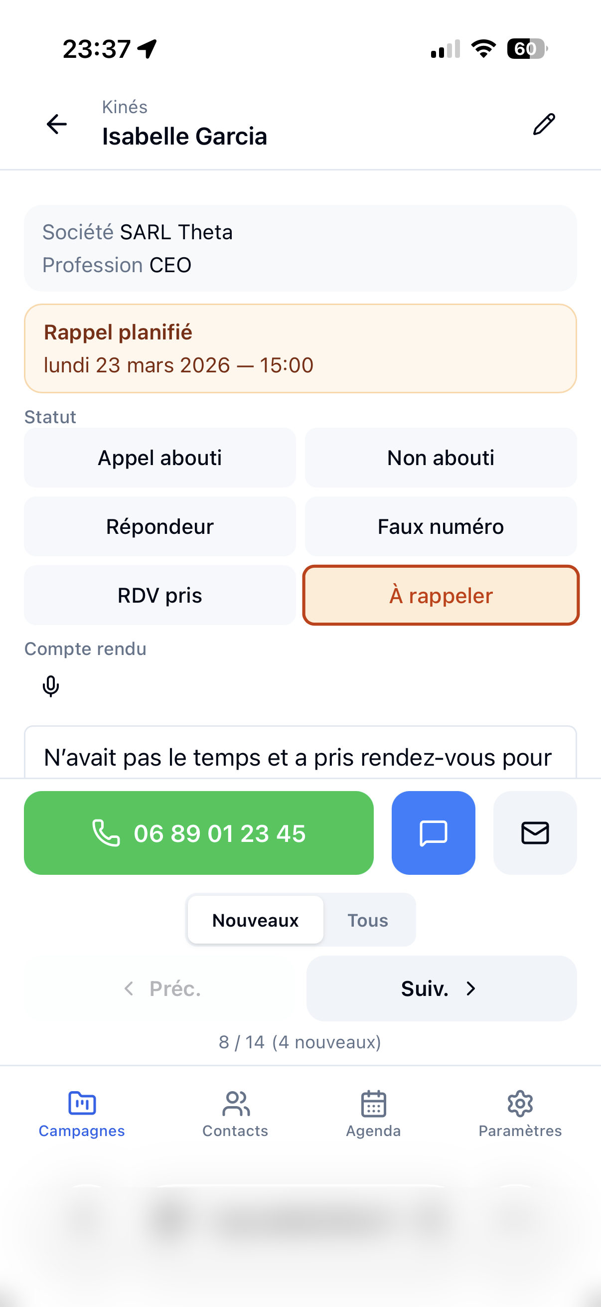 Fiche contact mobile